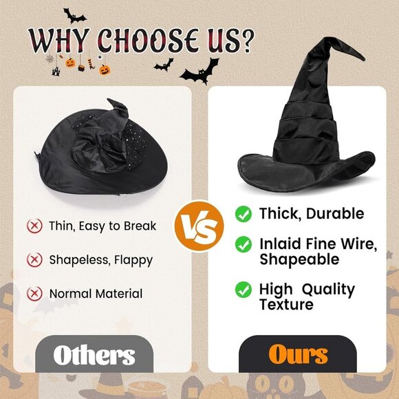 Women Witch Hat Black Matte Satin Ruched Costume Accessory